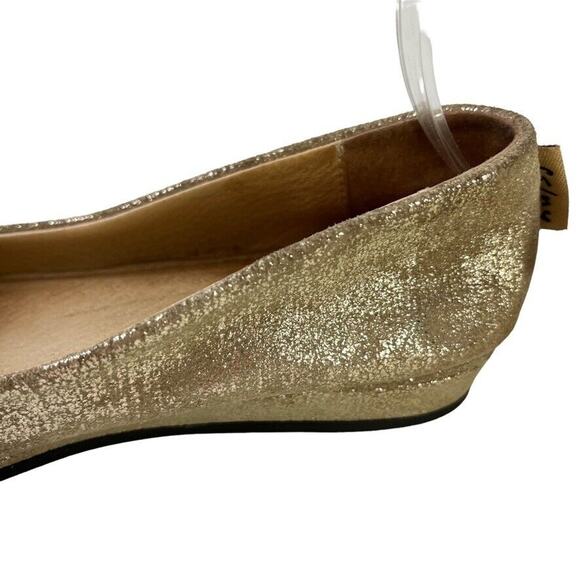 Fs/Ny French Sole Gold Leather Slip On Wedge Loafers Round Toe Womens Shoes sz 6 - Picture 4 of 16